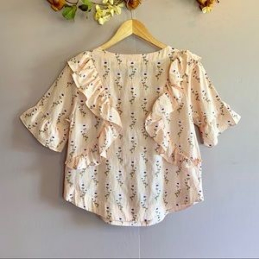 GAP RUFFLE FLORAL BLOUSE PEACHY PINK - Picture 2 of 6